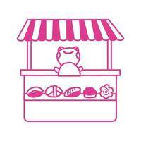 cute little frog in sweet pastry kiosk vector