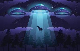 UFO Taking a Dog at the Jungle Scene vector