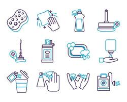 bundle of desinfectants set icons vector