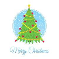 Merry Christmas greeting postcard with christmas fir and text flat style vector illustration.