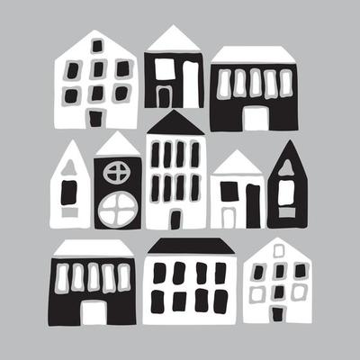 Cartoon black and white houses