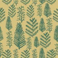 Seamless pattern christmas tree on gold background vector