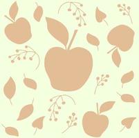 Vector pattern of delicate beige apples and branches of berries