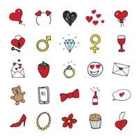 Iconos de doodle de amor y San Valentín, conjunto de signos dibujados a mano, ilustración vectorial vector