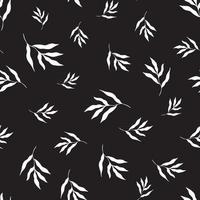 Vector illustration of white leaves of tropical plants forming seamless pattern on black background