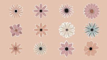 Flower Simple Abstract hand drawn various shapes wildflowers set. Botanical Nature flowers objects contemporary modern trendy vector. Collection of Elements illustration. vector
