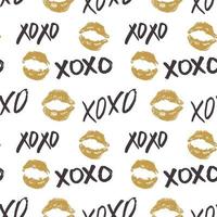 XOXO brush lettering signs seamless pattern, Grunge calligraphic hugs and kisses Phrase, Internet slang abbreviation XOXO symbols, vector illustration isolated on white background