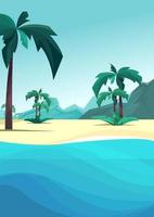 Ocean coast with palms and mountain in vertical orientation. vector