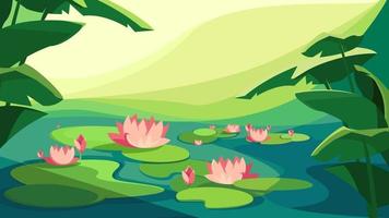 Landscape with blooming lotuses. vector