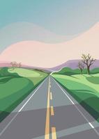 Spring road stretching into the horizon in vertical orientation. vector