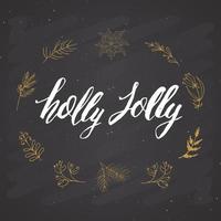 feliz navidad letras caligráficas holly jolly. diseño de saludos tipográficos. Letras de caligrafía para saludo navideño. Ilustración de vector de texto de letras dibujadas a mano