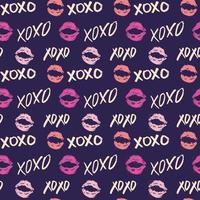 XOXO brush lettering signs seamless pattern, Grunge calligraphic hugs and kisses Phrase, Internet slang abbreviation XOXO symbols, vector illustration isolated on white background