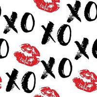 XOXO brush lettering signs seamless pattern, Grunge calligraphic hugs and kisses Phrase, Internet slang abbreviation XOXO symbols, vector illustration isolated on white background