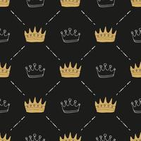 Crown Seamless Pattern, hand drawn royal doodles background, Vector Illustration