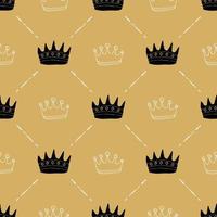 Crown Seamless Pattern, hand drawn royal doodles background, Vector Illustration
