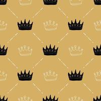 Crown Seamless Pattern, hand drawn royal doodles background, Vector Illustration