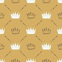 Crown Seamless Pattern, hand drawn royal doodles background, Vector Illustration