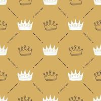 Crown Seamless Pattern, hand drawn royal doodles background, Vector Illustration