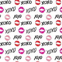 XOXO brush lettering signs seamless pattern, Grunge calligraphic hugs and kisses Phrase, Internet slang abbreviation XOXO symbols, vector illustration isolated on white background