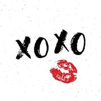 XOXO brush lettering sign, Grunge calligraphic hugs and kisses Phrase, Internet slang abbreviation XOXO symbols, vector illustration