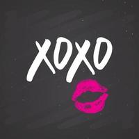 XOXO brush lettering sign, Grunge calligraphic hugs and kisses Phrase, Internet slang abbreviation XOXO symbols, vector illustration