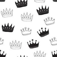 Crown Seamless Pattern, hand drawn royal doodles background, Vector Illustration