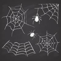 Spider web set Hand drawn sketched web vector illustration on chalkboard background
