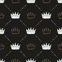 Crown Seamless Pattern, hand drawn royal doodles background, Vector Illustration