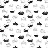 Crown Seamless Pattern, hand drawn royal doodles background, Vector Illustration