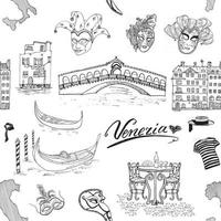 Venice Italy seamless pattern. Hand drawn sketch Doodle drawing vector illustration background