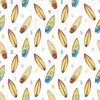 Surf boards seamless pattern hand drawn sketch background, typography design vector illustration