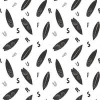 Surf boards seamless pattern hand drawn sketch background, typography design vector illustration