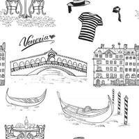 Venice Italy seamless pattern. Hand drawn sketch Doodle drawing vector illustration background