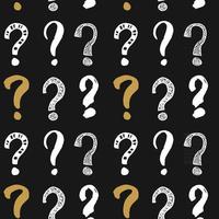 Questions marks seamless pattern. Hand drawn sketched doodle signs, grunge textured retro background. Vintage typography design print, vector illustration
