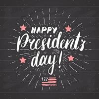 feliz día del presidente vintage usa tarjeta de felicitación, celebración de los estados unidos de américa. letras de la mano, ilustración de vector de diseño retro con textura grunge de vacaciones americanas.