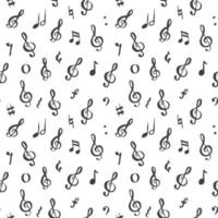 Ilustración de vector de patrón transparente de nota musical. Dibujado a mano bosquejado doodle símbolos de notas musicales