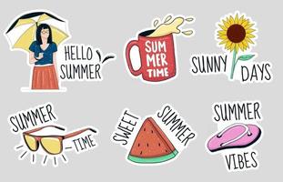 Colorful Hand drawn summer element stickers collection vector