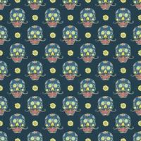 Day of the Dead seamless pattern, handdrawn sugar skulls and roses background, vector illustration