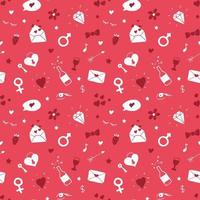 Love and Valentine Day seamless pattern vector illustration. Hand drawn sketched doodle romantic symbols background