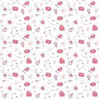 Love and Valentine Day seamless pattern vector illustration. Hand drawn sketched doodle romantic symbols background