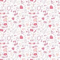 Love and Valentine Day seamless pattern vector illustration. Hand drawn sketched doodle romantic symbols background