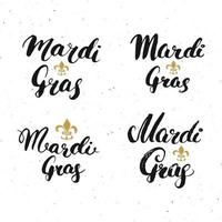 Letras caligráficas de Mardi Gras. diseño de tarjetas de felicitación tipográficas. Letras de caligrafía para saludo navideño. Ilustración de vector de texto de letras dibujadas a mano