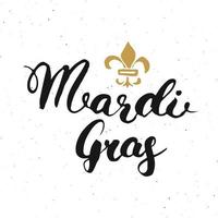 Letras caligráficas de Mardi Gras. diseño de tarjetas de felicitación tipográficas. Letras de caligrafía para saludo navideño. Ilustración de vector de texto de letras dibujadas a mano