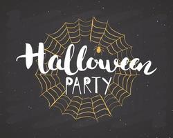 Halloween greeting card. Lettering calligraphy sign and hand drawn elements, party invitation or holiday banner design vector illustration