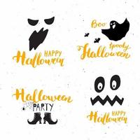 Halloween greeting cards set. Lettering calligraphy sign and hand drawn elements, party invitation or holiday banner design vector illustration