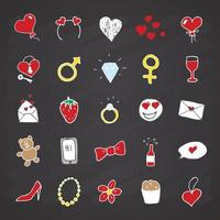 Iconos de doodle de amor y San Valentín, conjunto de signos dibujados a mano, ilustración vectorial vector