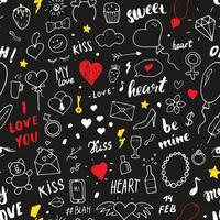 Love and Valentine Day seamless pattern vector illustration. Hand drawn sketched doodle romantic symbols background