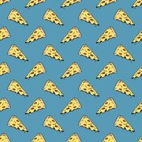 Pizza seamless pattern hand drawn sketch. Whole pizza and slice doodles Food background. Vector illustration