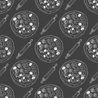 Pizza seamless pattern hand drawn sketch. Whole pizza and slice doodles Food background. Vector illustration