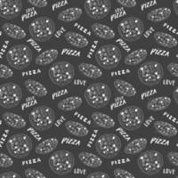 Pizza seamless pattern hand drawn sketch. Whole pizza and slice doodles Food background. Vector illustration